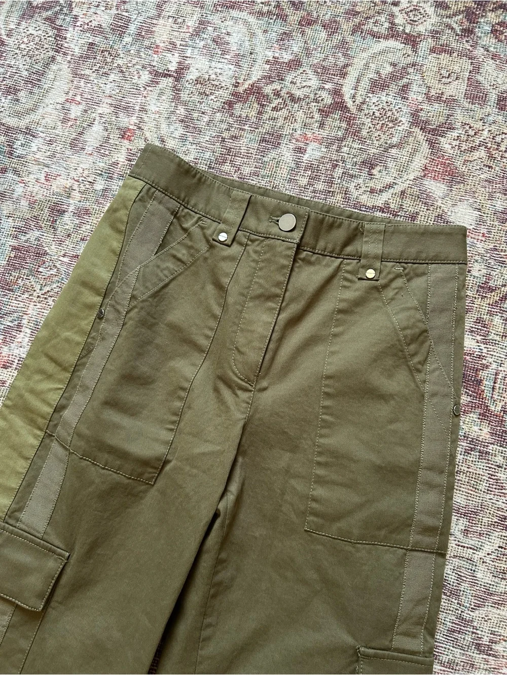 TWP Olive Green Side Stripe Cotton Cargo Military Pant